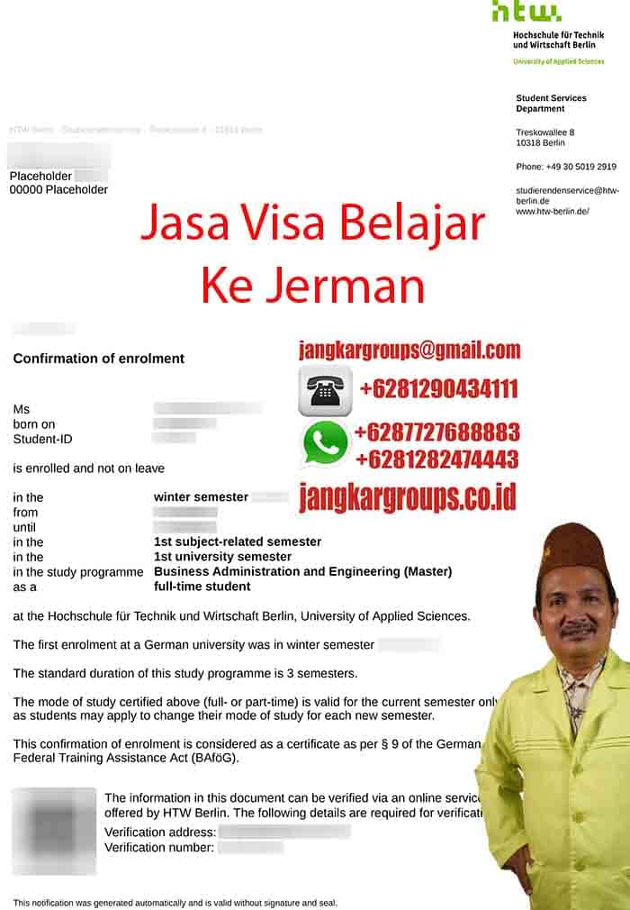Contoh immabescheinigung Visa Belajar Jerman