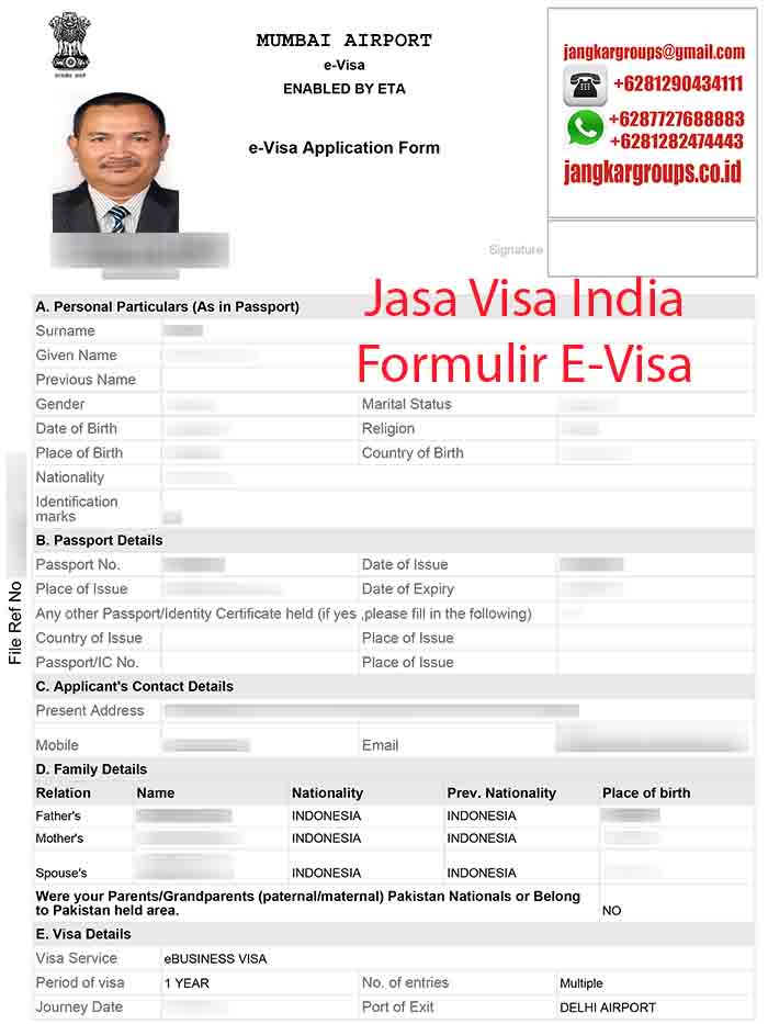 Contoh Formulir EVisa India