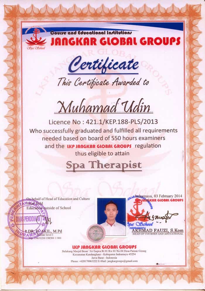 sertifikat spa therapist