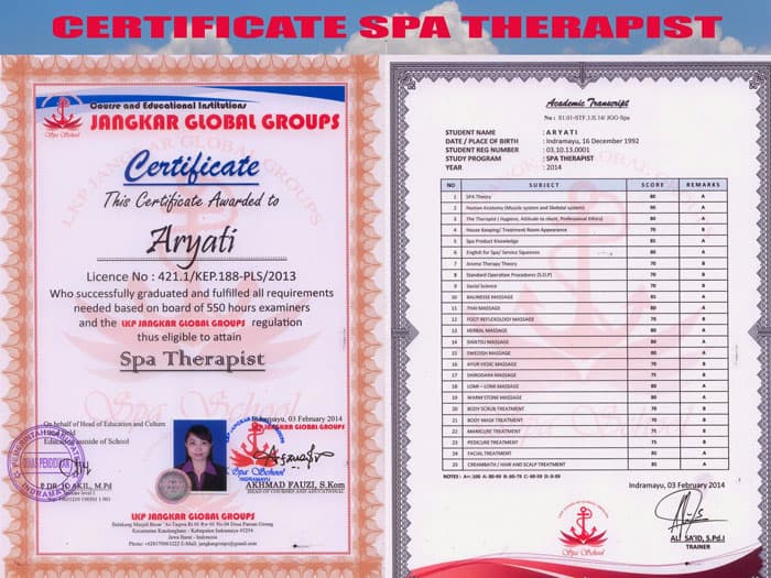 certificate spa therapist