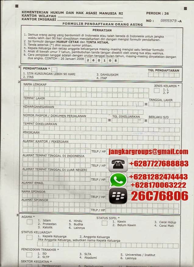 jasa pengurusan FORMULIR PENDAFTARAN KITAS