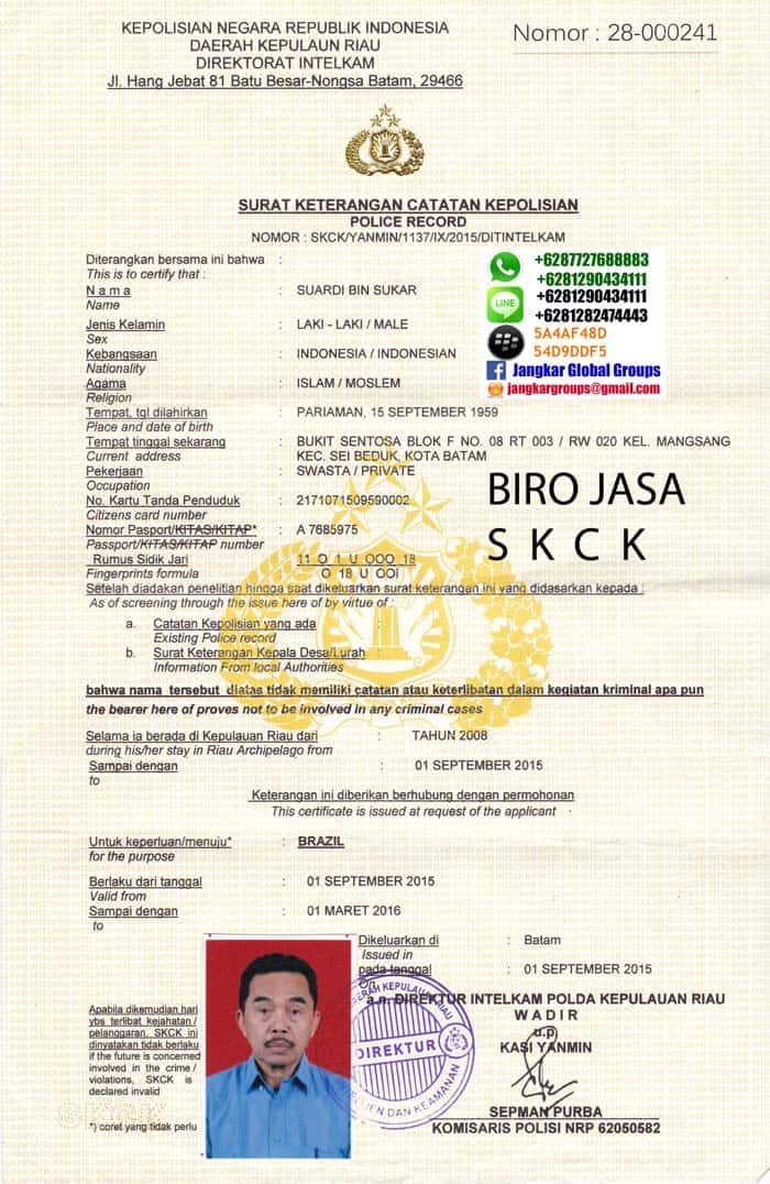 skck-polda-riau, VISA KERJA BRAZIL