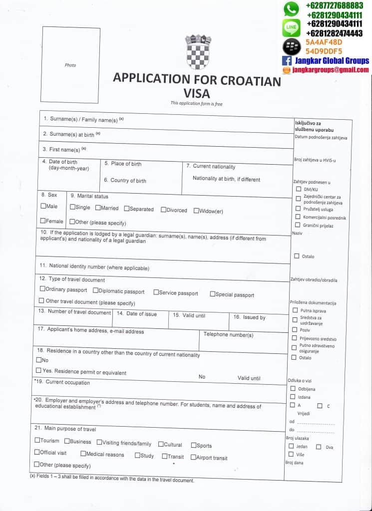 formulir visa croatia