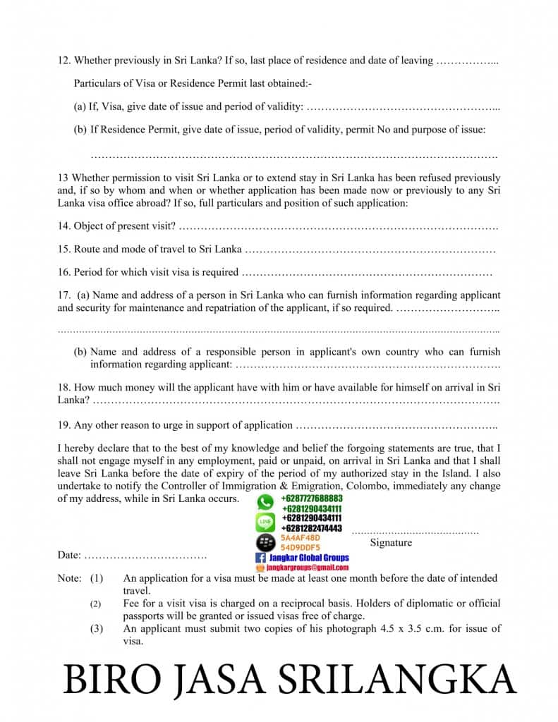 formulir visa kerja srilangka,Visa Kerja Sri Langka