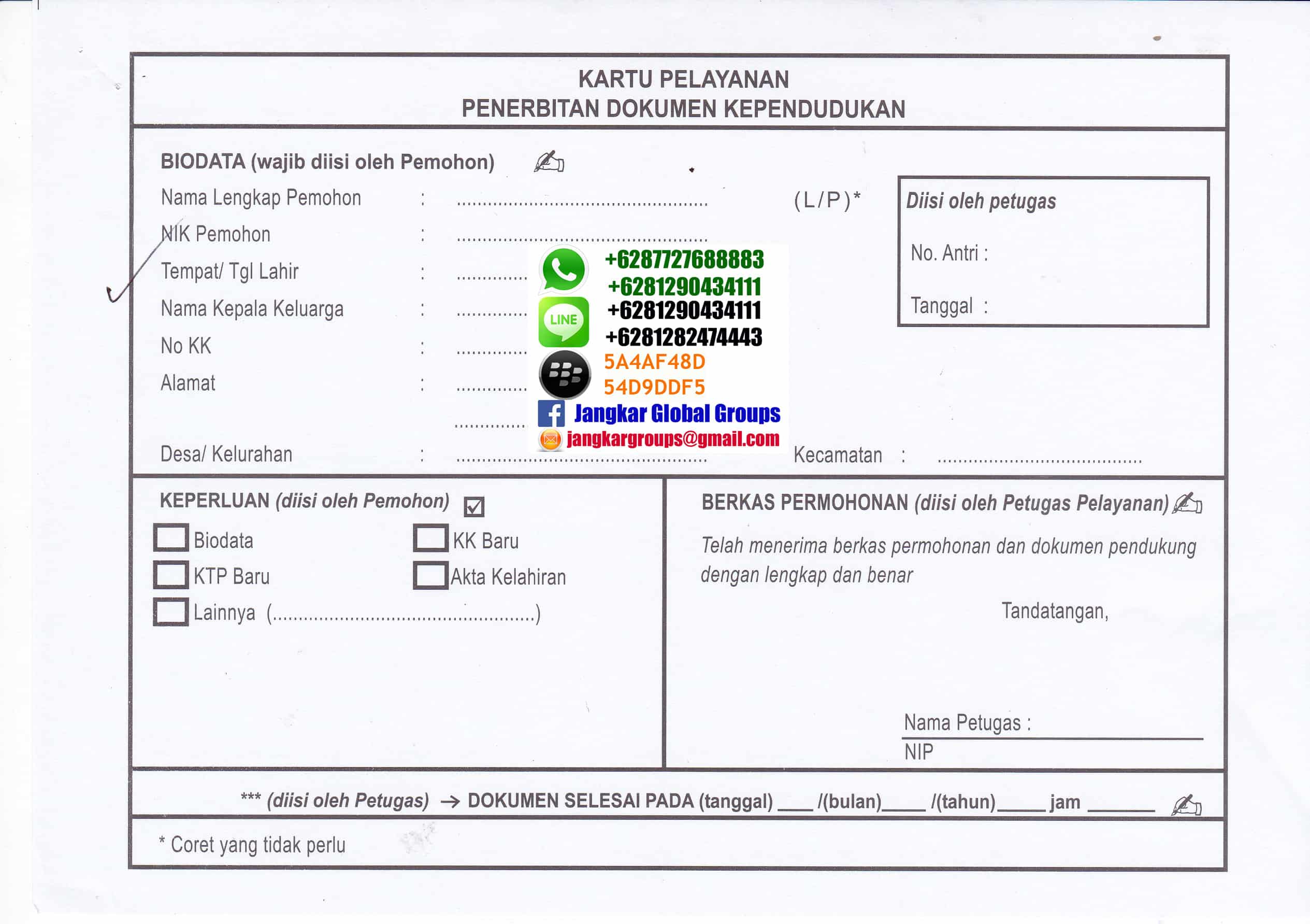 kartu pelayanan penerbitan dokumen kependudukan laporan kelahiran luar negeri