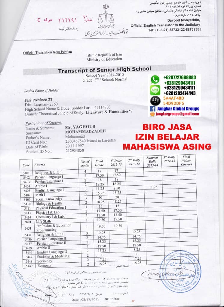 translate transkrip ijasah iran2