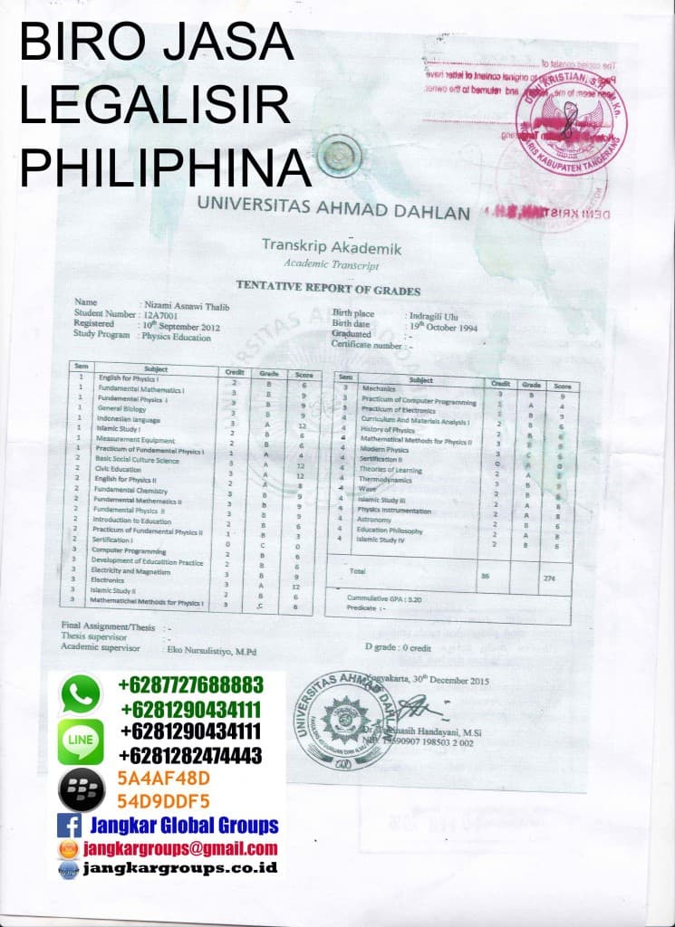 legalisir ijazah philipina