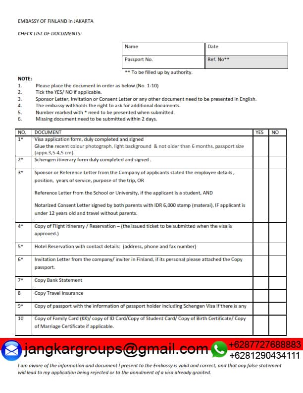 LIST OF DOCUMENTS FINLAND 01 Persyaratan Visa Finlandia