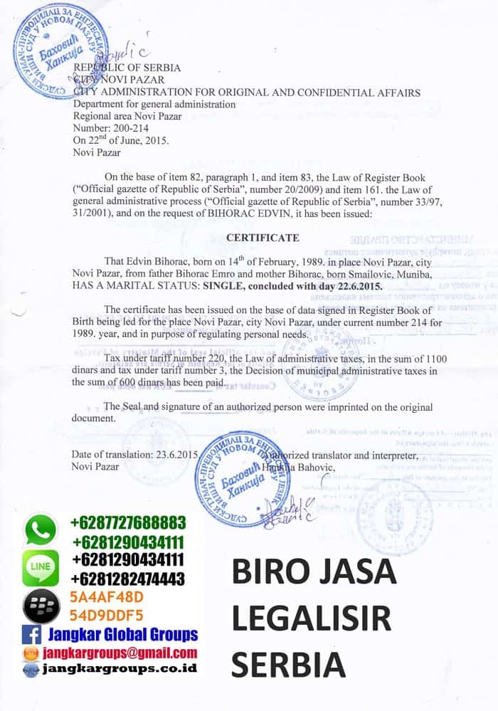 certificate single - persyaratan menikah wna serbia