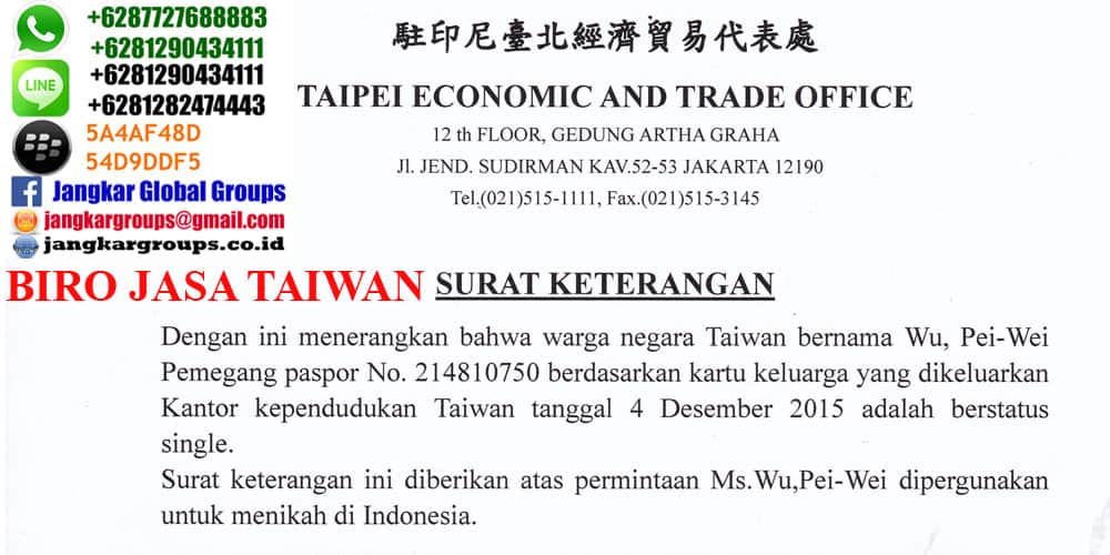 surat belum menikah taiwan