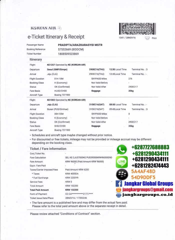 Tiket untuk persyaratan visa turis korea