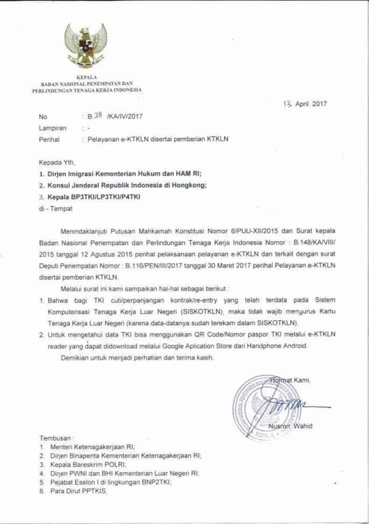 surat klarifikasi BNP2TKI