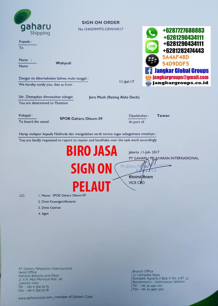 PERSYARATAN SIGN ON PASPORT PELAUT