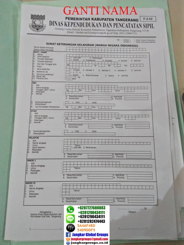 formulir Syarat Akta Kelahiran Tangerang