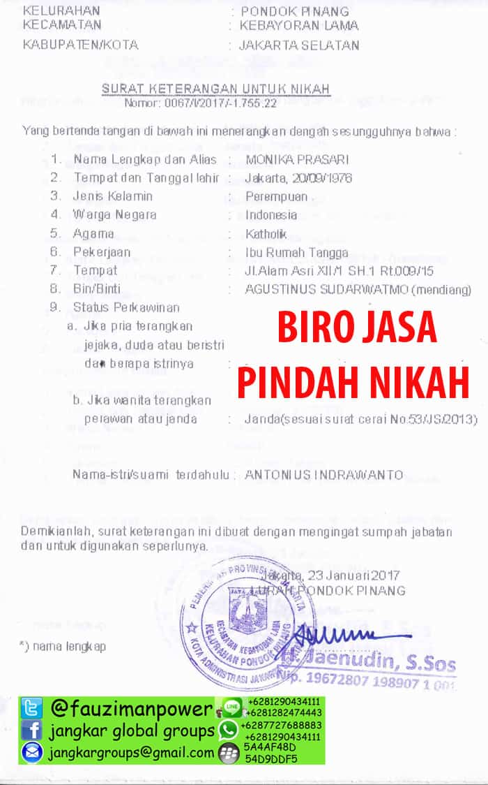 Surat Pengantar Nikah atau Pindah Nikah