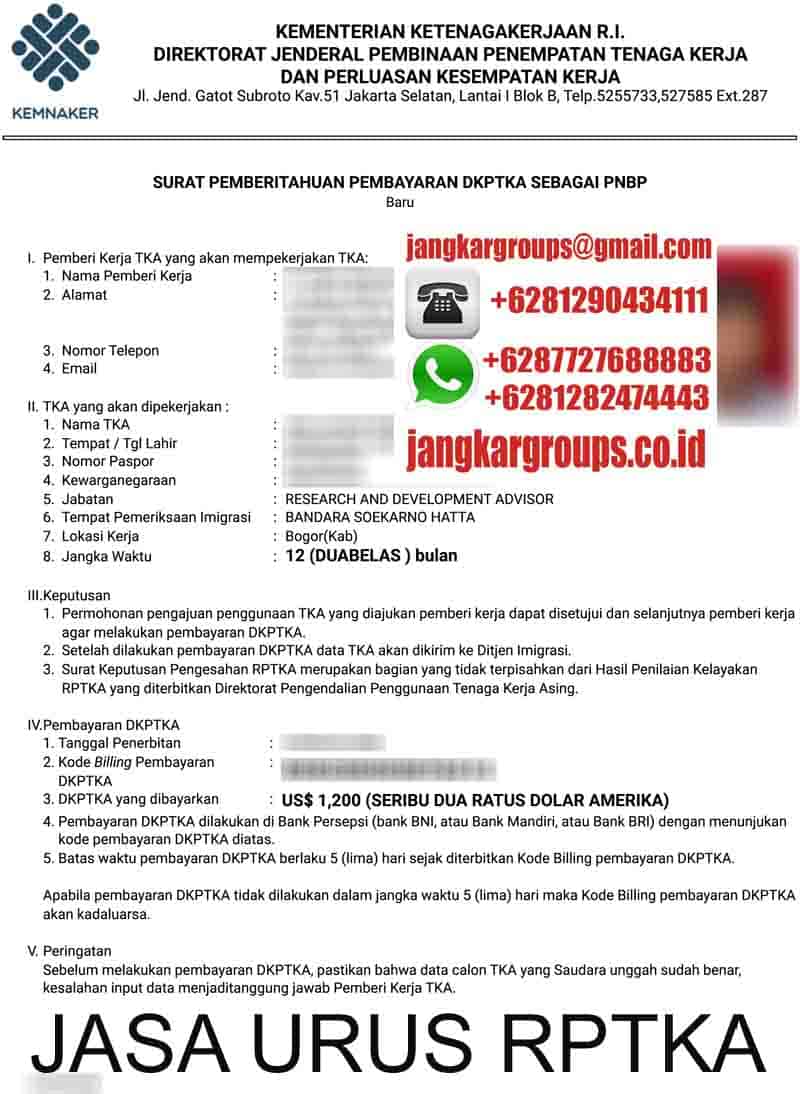 Contoh Surat Pemberitahuan Pembayaran DKPTKA