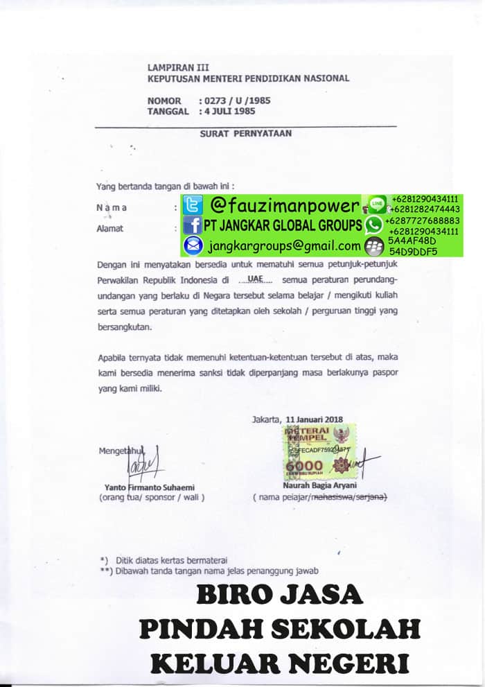 Surat pernyataan patuh dan tunduk aturan sekolah