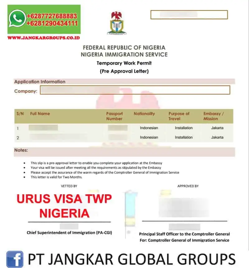 TEMPORARY WORK PERMIT TWP NIGERIA