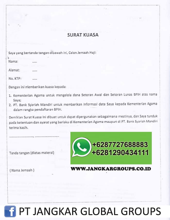 surat kuasa mengelola dana setoran haji