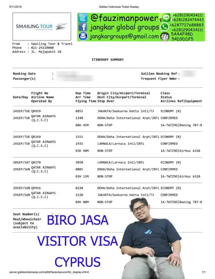 CONTOH TIKET KE CYPRUS persyaratan visa turis cyprus