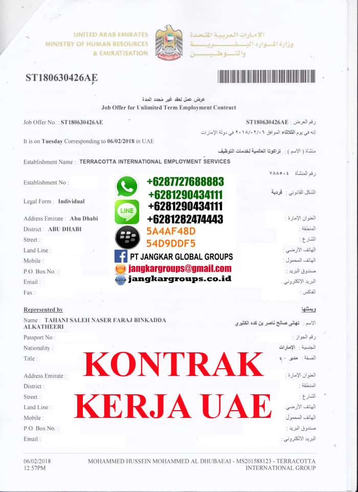 contoh kontrak kerja uae