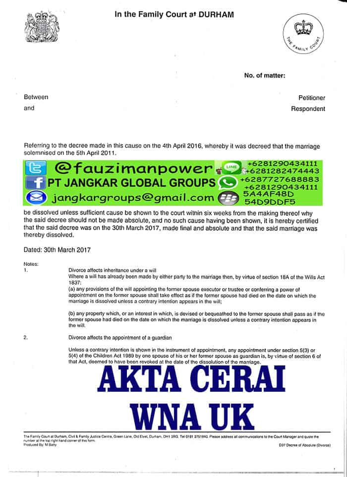 contoh surat cerai suami wna uk, Persyaratan Menikah Dengan WNA UK