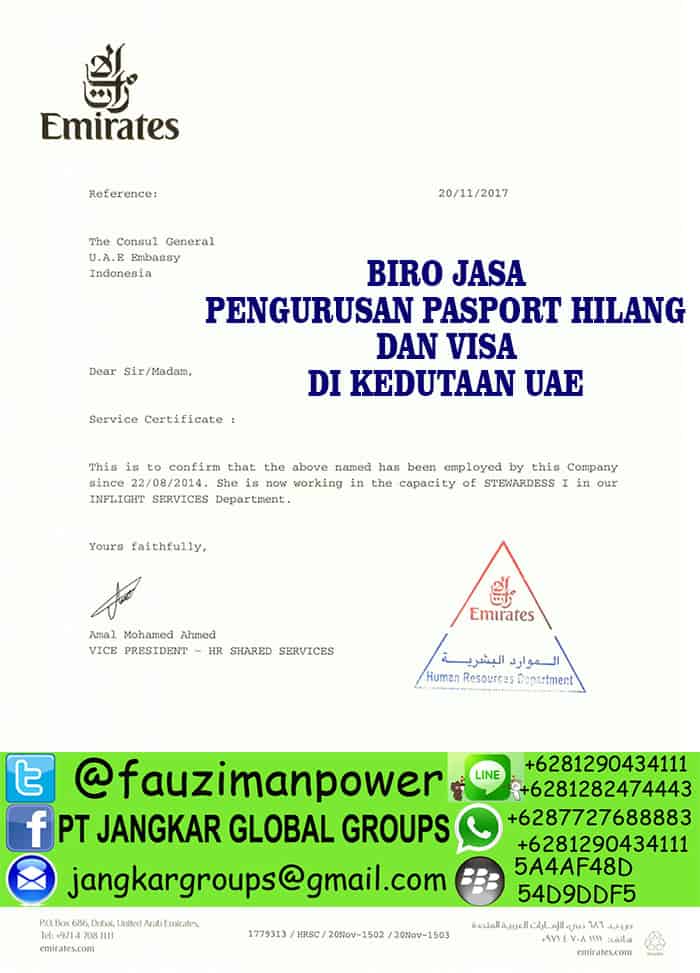 contoh surat keterangan kerja uae