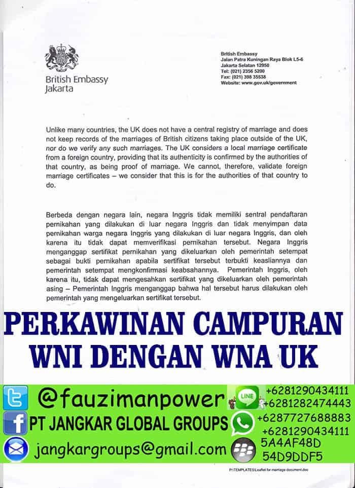 edaran perkawinan campuran UK, Persyaratan Menikah Dengan WNA UK