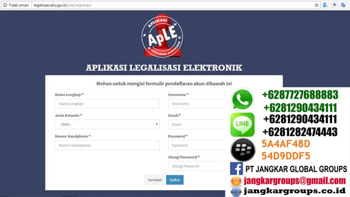 formulir pendaftaran akun aplikasi legalisasi elektronik Legalisir Kemenkumham Online