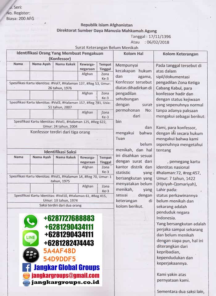 persyaratan menikah surat keterangan belum menikah dari afghanisthan 