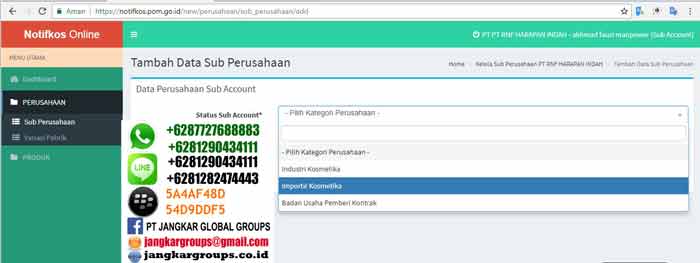 sub perusahaan notifkos bpom