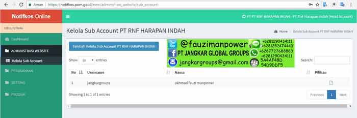 tambah kelola sub account notifkos online