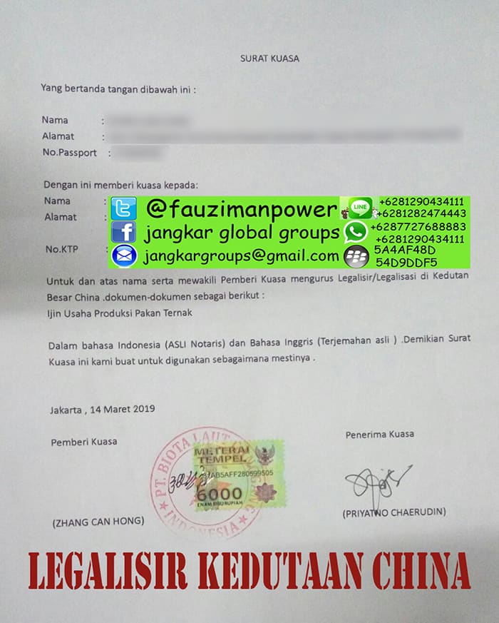 Contoh surat kuasa legalisir china