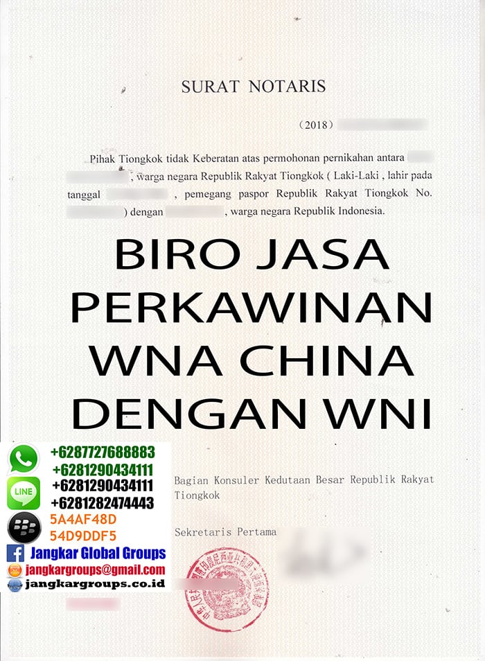 CNI kedutaan china, PERSYARATAN MENIKAH WNA HONGKONG DI INDONESIA