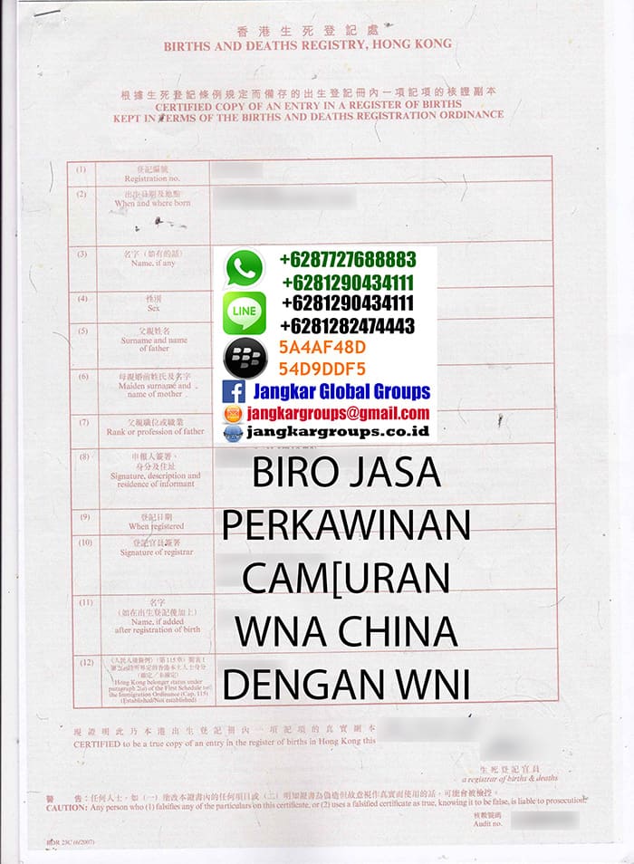 birth and deaths registry hongkong, PERSYARATAN MENIKAH WNA HONGKONG DI INDONESIA