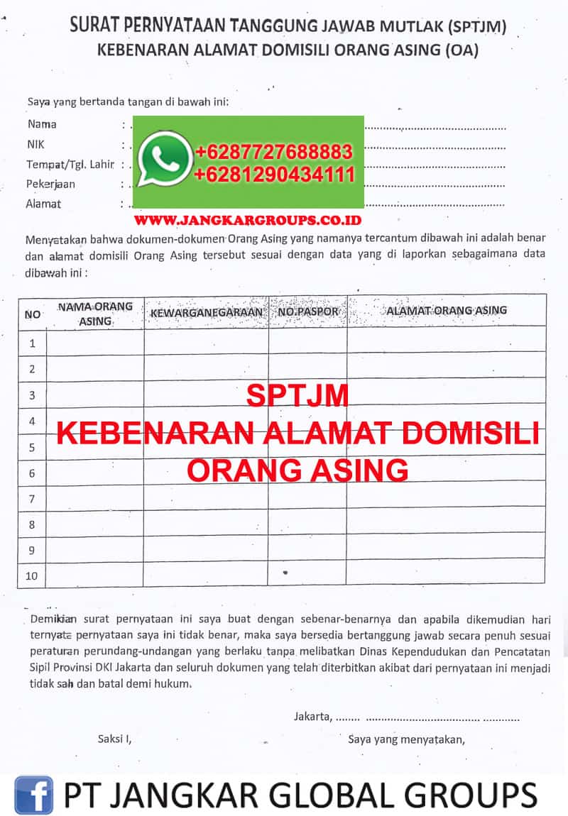 SPTJM Kebenaran alamat domisili orang asing