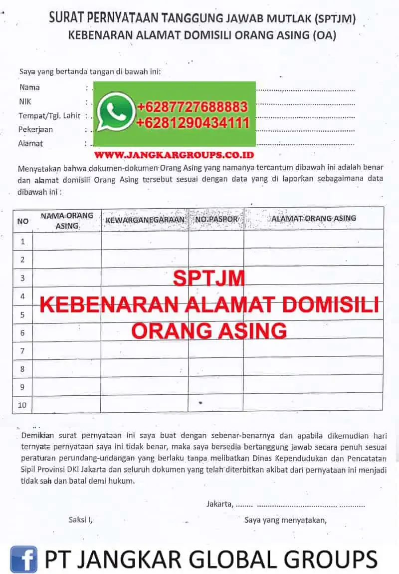 SPTJM Kebenaran alamat domisili orang asing