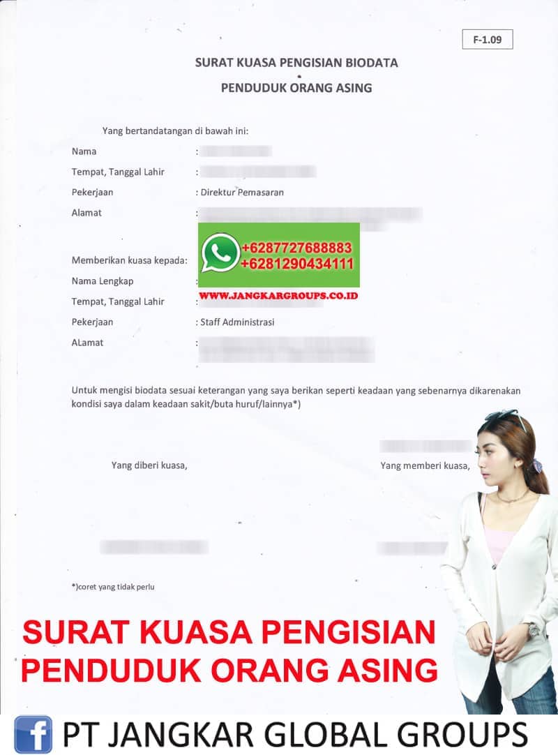 surat kuasa pengisian penduduk orang asing