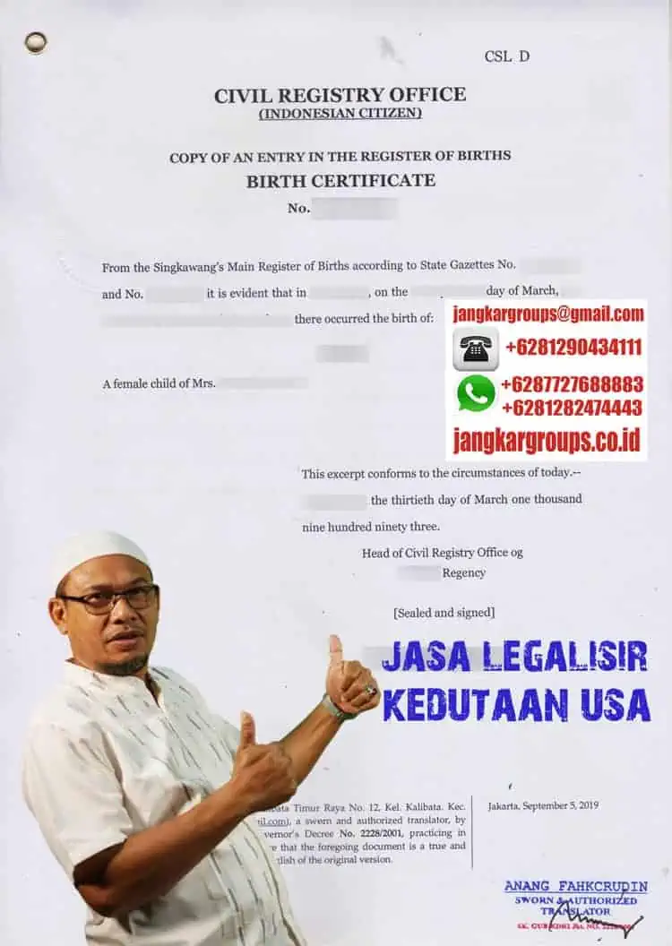 jasa legalisir akta kelahiran kedutaan usa