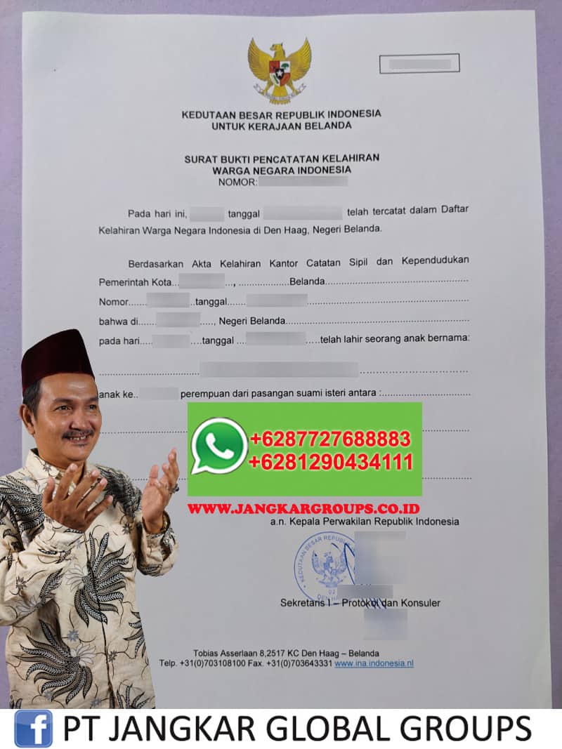 surat bukti pencatatan kelahiran wni kbri belanda