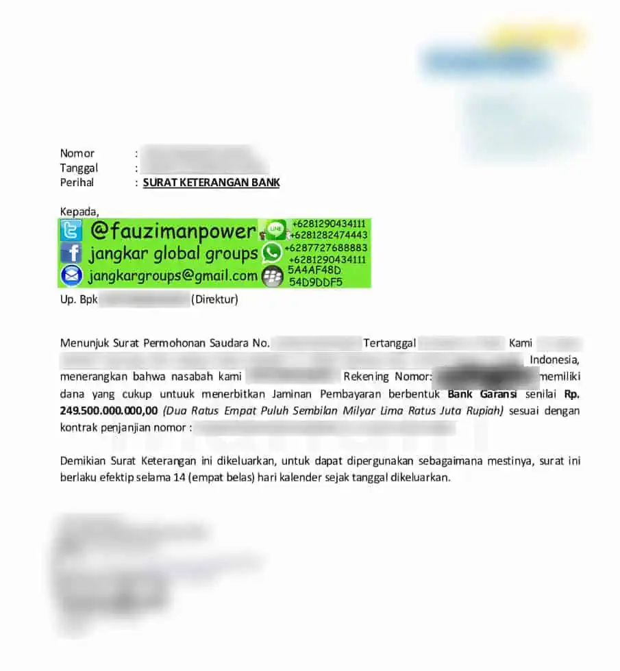 Contoh Surat Keterangan Bank SKB