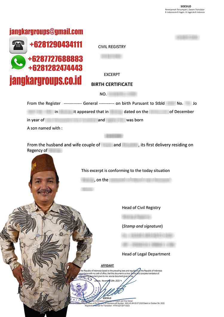 Contoh terjemah Akta Kelahiran