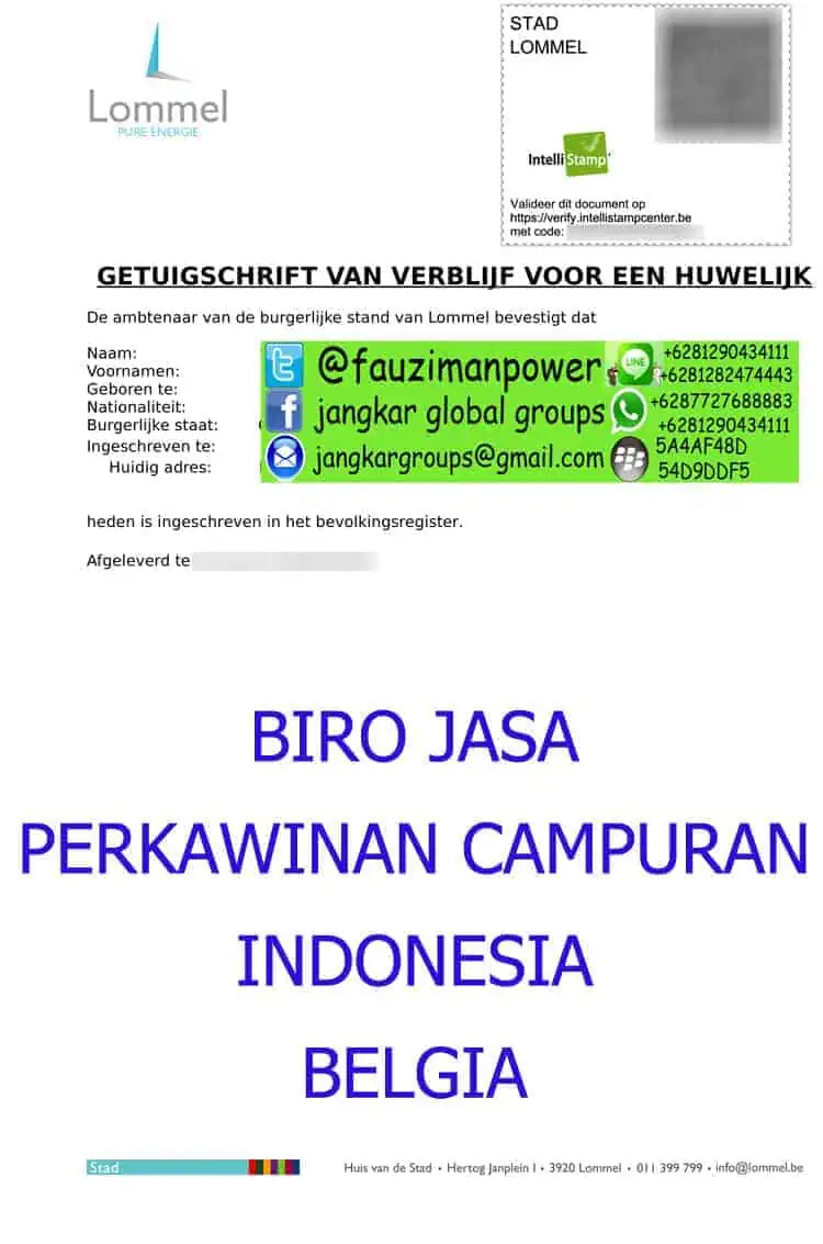 SURAT SINGEL PEMERINTAH KOTA BELGIA,Persyaratan Menikah WNA Belgia di Indonesia