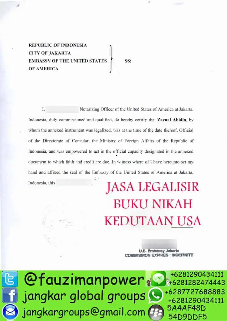 JASA LEGALISIR BUKU NIKAH KEDUTAAN USA