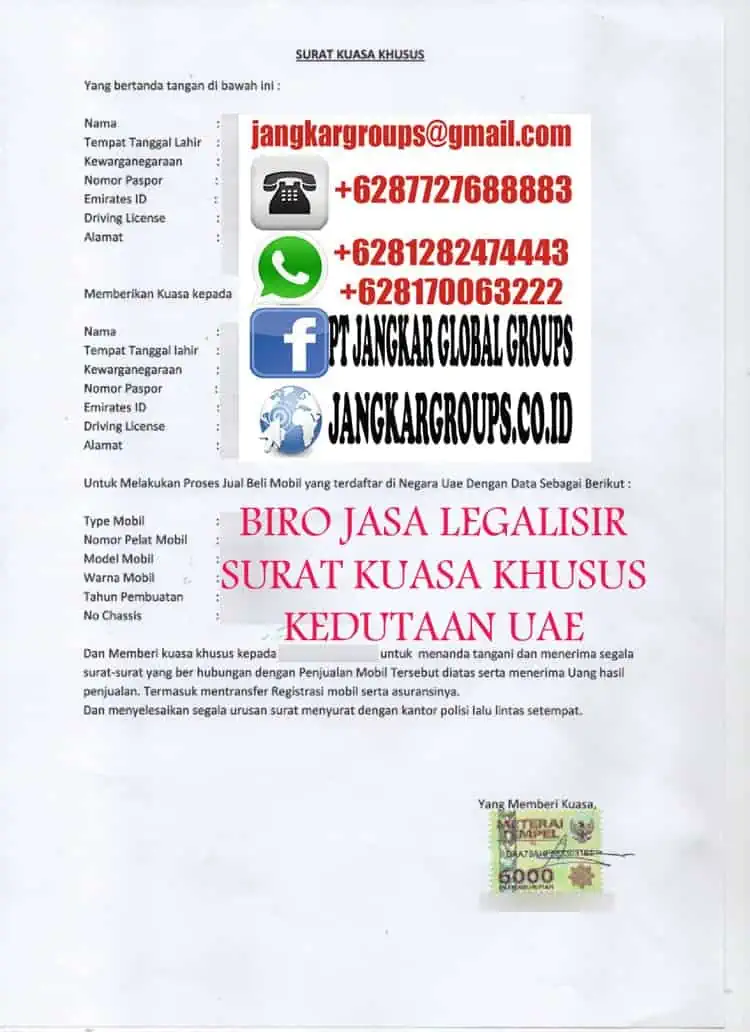 SURAT KUASA JUAL MOBIL UAE