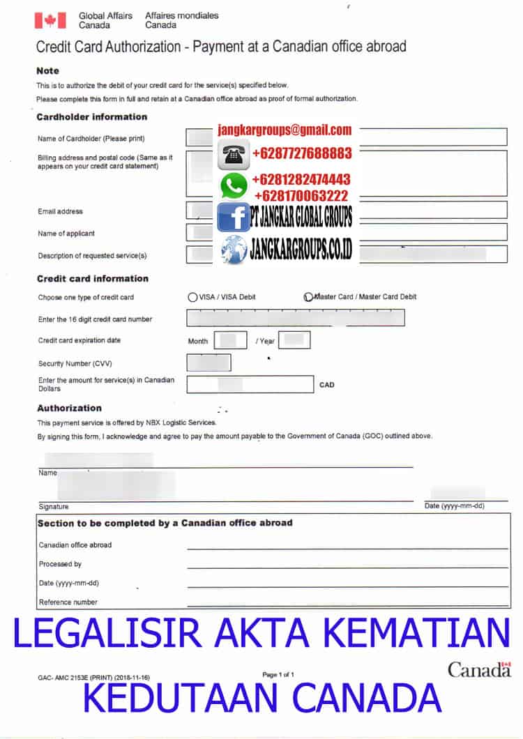 Formulir legalisir akta kematian di kedutaan canada