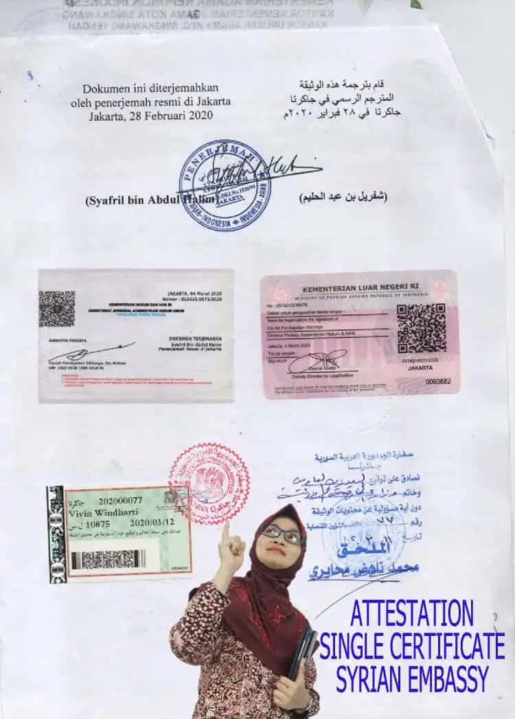 Attestation single certificate syrian embassy