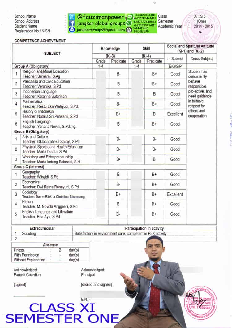Jasa Legalisir Raport Siswa Class XI Semester One
