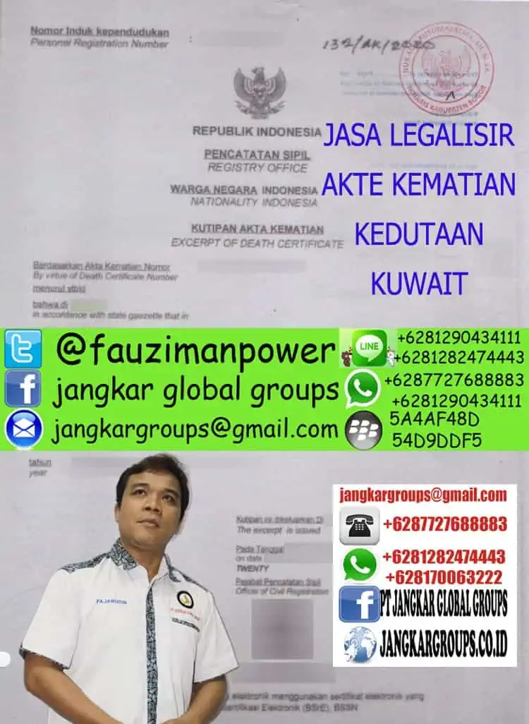 Jasa legalisir akte kematian kedutaan kuwait