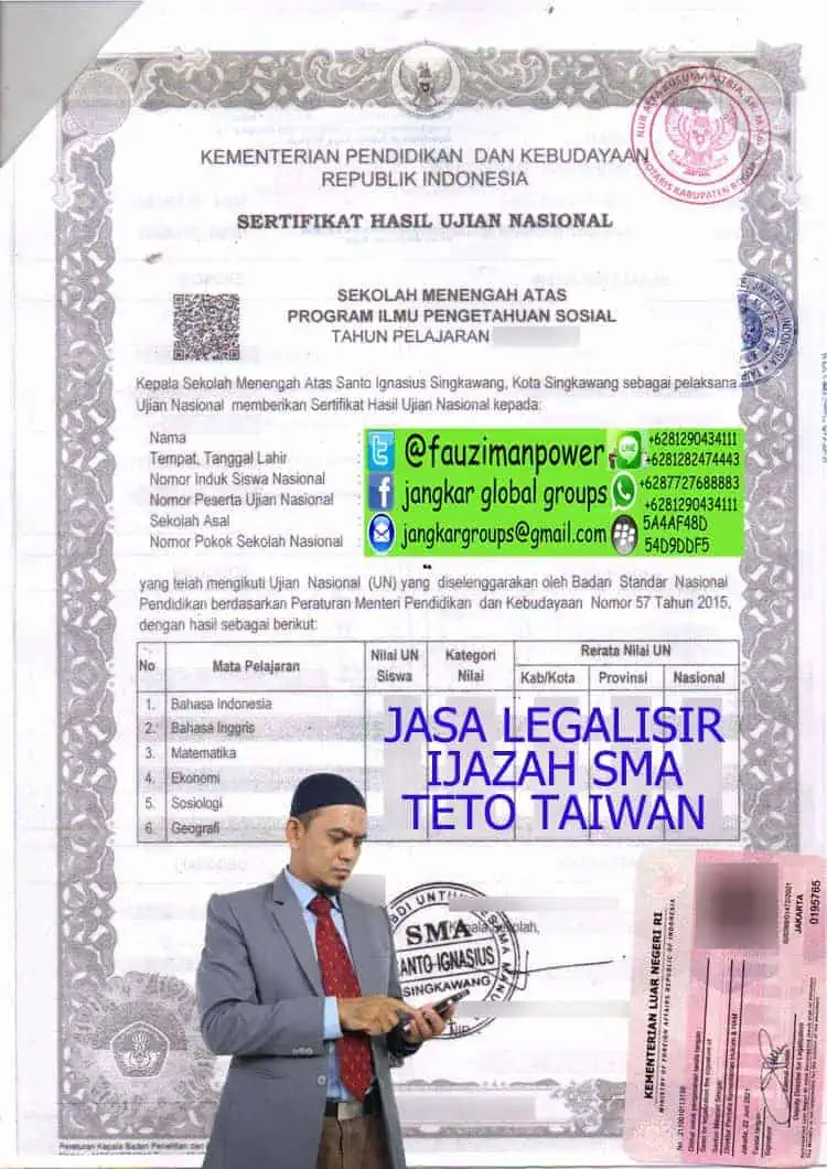 Jasa legalisir ijazah sma teto taiwan